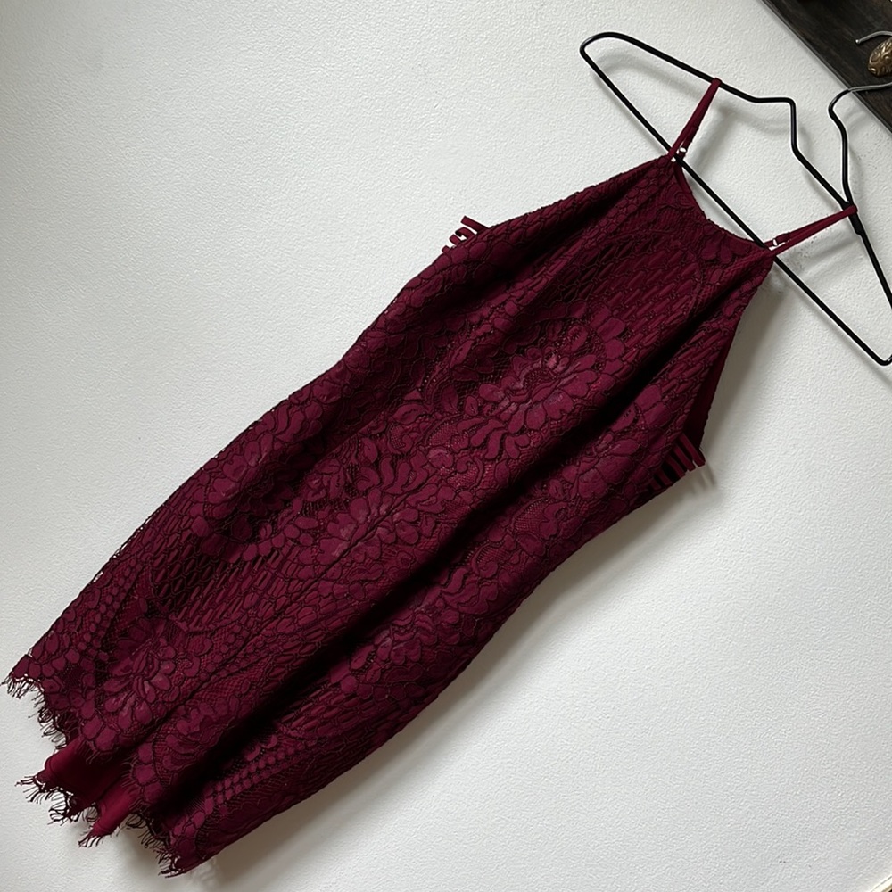 Adeptness Rae Wine Red Lace Dress